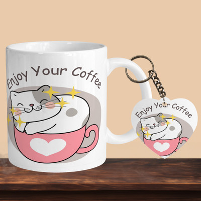 Hunter Studio 101_Enjoy Your Coffee R-H Ceramic Coffee Mug(330 ml, Pack of 2)