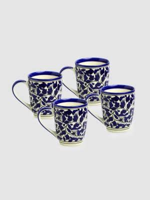 ExclusiveLane Badamwari Bagheecha-2' Hand-painted Ceramic Coffee Mug(240 ml, Pack of 4)