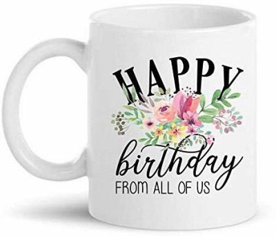 GIFTMART Happy Birthday Floral Design Printed Ceramic Coffee Mug(330 ml)