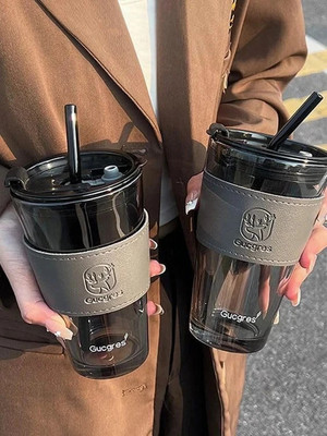 MMTSWorld 2 Pcs Glass Sipper Tumbler Lid And Straw Tea Coffees For Milk Juice Glass Coffee Mug(400 ml, Pack of 2)