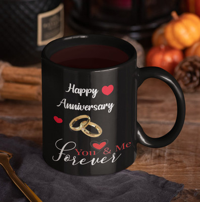 BlueBells Gifting Happy Anniversary black Printed on Ceramic Ceramic Coffee Mug(325 ml)