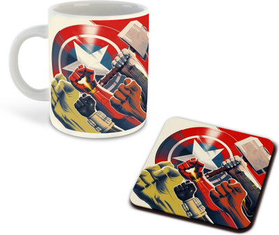 FLEXERSTYLE NEW2025-CSK Avengers All Characters Printed White Coffee With Coaster-D-1 Ceramic Coffee Mug(325 ml)