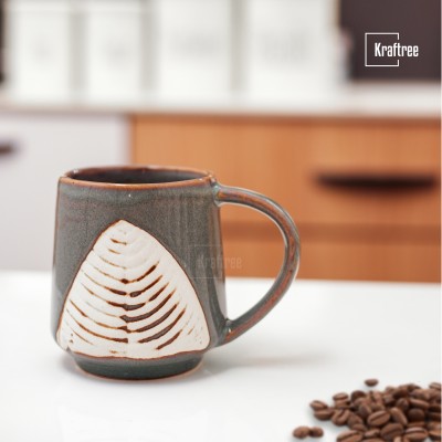 KRAFTREE White Leaf Ceramic Coffee For Gifting, Tea, Microwave Safe Ceramic Coffee Mug(320 ml)