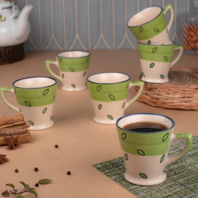 MRD Pack of 6 Ceramic Tea Cups Glossy, Microwave Safe Coffee Mugs Set of 6(Green, Cup Set)