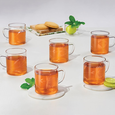 BOROSIL Vision Splendour Cut Design 6pc Tea/Coffee 190ml Classic Set, Lightweight Glass Coffee Mug(190 ml, Pack of 6)