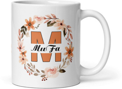 beautric personalized your name letter with floral design printed Ceramic Coffee Mug(350 ml)