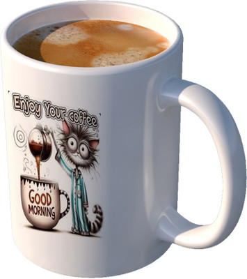 CHARMING Enjoy Your Coffee Printed Ceramic Ceramic Coffee Mug(350 ml)