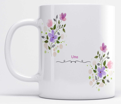 LOROFY Name Una Printed Beautiful Lilac Floral Design Model S100L White Ceramic Coffee Mug(350 ml)