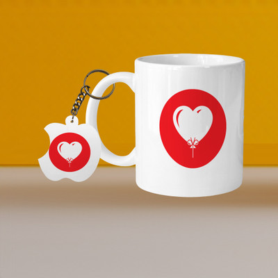 VM MALL 101_Perfect for Coffee and Tea - With Keychain VM Heart Circle L A Ceramic Coffee Mug(329 ml, Pack of 2)