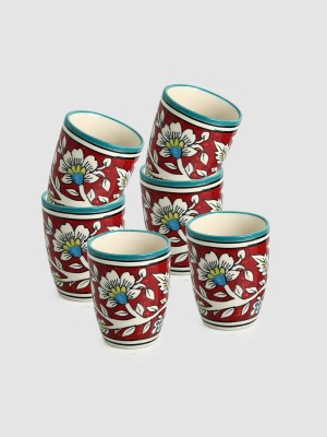 ExclusiveLane Mughal Rims' Floral Hand-painted Ceramic Coffee Mug(280 ml, Pack of 6)