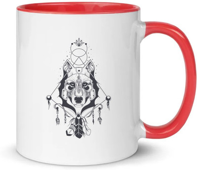 popflip Premium Quality Inner Red Color Printed With CutePanda01 (12) Ceramic Coffee Mug(350 ml)