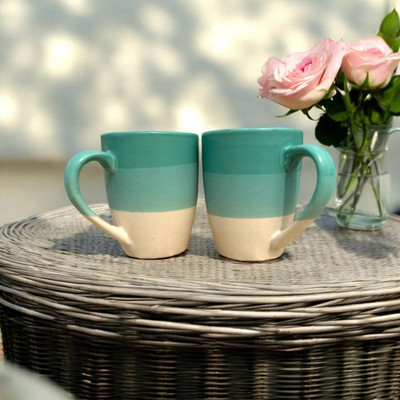 Acadore Green Harmonys Ceramic Coffee Mug(220 ml, Pack of 2)