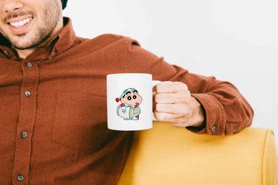 Clovez Premium Quality Shinchan High on Music Double Sided Printed Design (325ml) Ceramic Coffee Mug(350 ml)