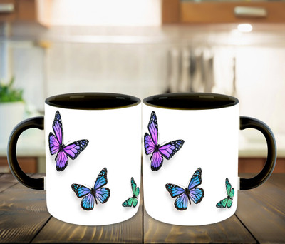 FLEXERSTYLE NEW2025-Butterfly Lover Printed Black Coffee With Coaster-D2 Ceramic Coffee Mug(325 ml)