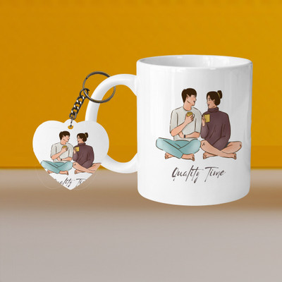 VM MALL 101_Perfect for Coffee and Tea - With Keychain VM Quality Time L H Ceramic Coffee Mug(330 ml)