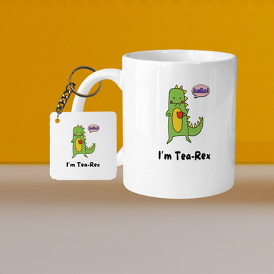 VM MALL 101_Perfect for Coffee and Tea - With Keychain VM I'm Tea Rex L S Ceramic Coffee Mug(333 ml)