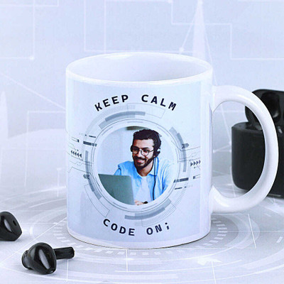 FNP Personalised Keep Calm Photo Ceramic Coffee Mug(325 ml)