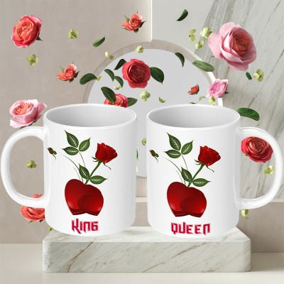 PrintingZone King Queen Cup For Couple Hubby Wife Didi Jiju Mr & Mr Marriage Anniversary C11 Ceramic Coffee Mug(350 ml)