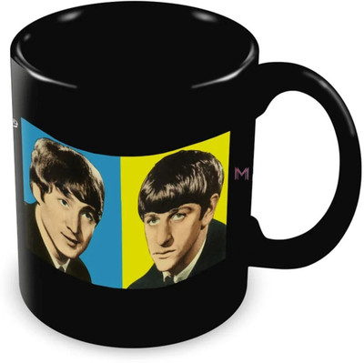 MaddockCorp John Lennon Ringo Starr Pop Art Printed Black Ceramic Coffee Mug(350 ml)