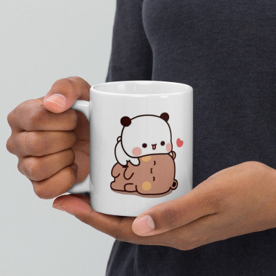 Cheeksy Bubu Sitting on Dudu Both are in Love Ceramic Coffee Mug(350 ml)
