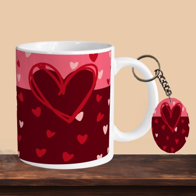 VM SHOPPING MALL Heart 01 R-O Ceramic Coffee Mug(330 ml, Pack of 2)