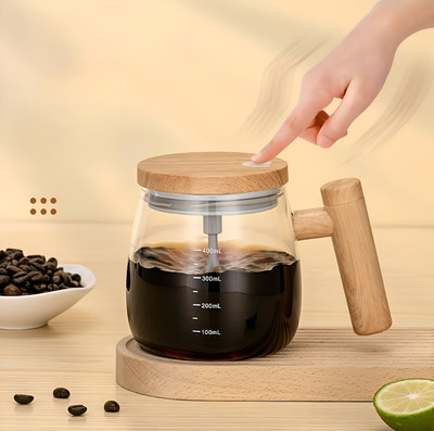 rich mart Self Stirring Electric Automatic Mixing Coffee Cup With Lid for Various Purposes Glass Coffee Mug(400 ml)