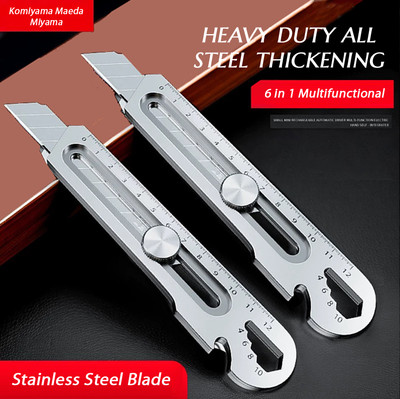 Jozsua Store Heavy Duty All-Steel Utility Cutter | 10 Free Rust-Proof Blades Included 1 Multi-utility Knife(Silver)