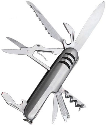 vetreo 11 in 1 Stainless Steel Multi Functional Swiss Army Style Travel Folding Knife Set - (Silver) 11 Swiss Army Knife(Silver)