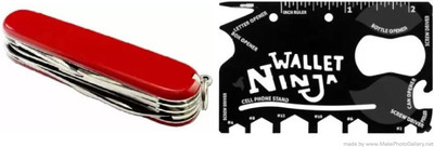 Psb 12 in 1 Pocket Army Knife Camping and Small size 18 In 1 Tool Card Ninja Wallet Multi-utility Knife(Red, Black)