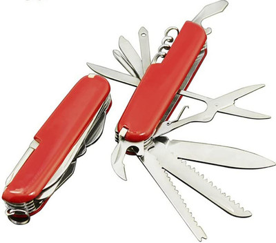 RIMEI Stainless Steel 14in1 Multi Function Swiss Knife Tool For House & Outdoor Uses 11 Multi-utility Knife(Red)