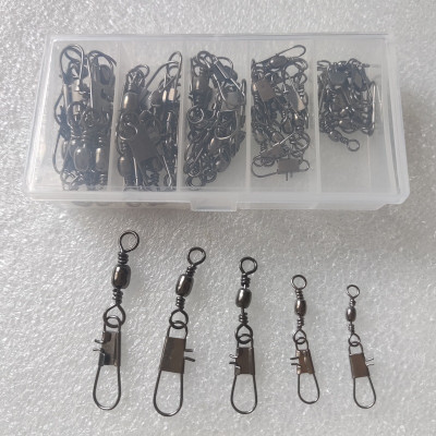 PROBEROS 50PCS Fishing Rolling Ball Bearing Barrel Swivel with Snap Angling Rolling Swivel(Line Clip Included, Set of  50)