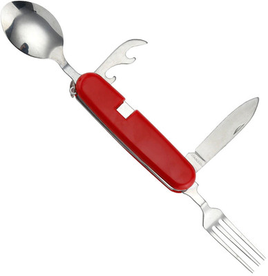 SPERO 4 in 1 Spoon bottle opener and corkscrew Multi-Tool folding spoons foldable fork Multi Utility Plier(4 Tools, Silver, Maroon)