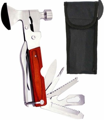 PAWSAM Stainless Steel Multi Functional Hammer Axe Hand Tool Kit (Multicolour) Multi Utility Plier(9 Tools, Red)