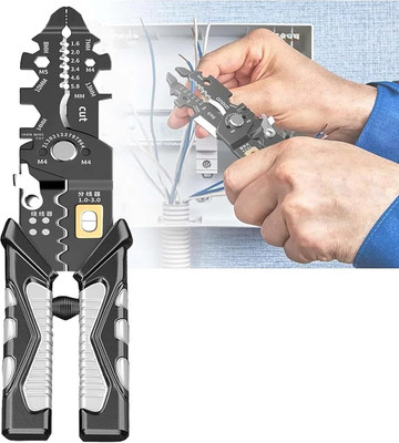 VYAKAT 8-in-1 Multifunctional Wire Cutter, Stripper & Crimping Tool for Electricians Multi Utility Plier(25 Tools, Black)