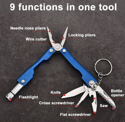 SeaRegal 9-in-1 Multifunction Foldable Titanium Coated Micro Multi Utility Plier(9 Tools, Multicolor)