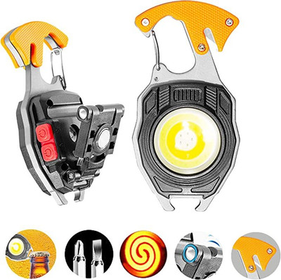 KT Mart Multifunctional Keychain Flashlights, LED Rechargeable Flashlights with Lighter Key Chain