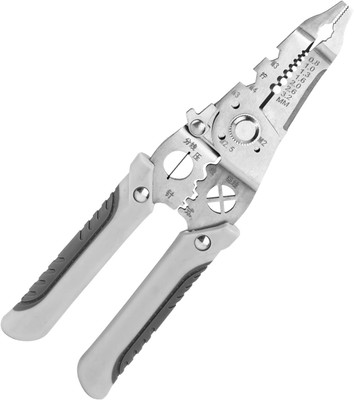 VYAKAT 8-in-1 Multifunctional Wire Cutter, Stripper & Crimping Tool for Electricians Multi Utility Plier(8 Tools, Silver)