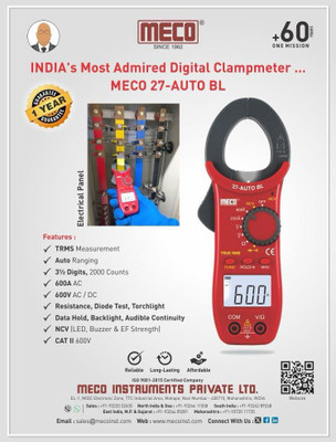 HTY MECO 27-Auto-BL Digital AC Clamp Meter alongwith Calibration Certificate Digital Multimeter(Red 3200 Counts)