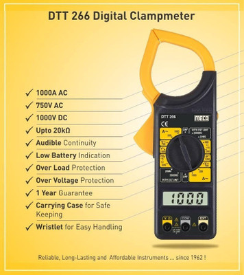 HTY Meco DTT266 1000 AC Data Hold Audible Continuity Manual Ranging Clamp meter Digital Multimeter(Yellow 4000 Counts)