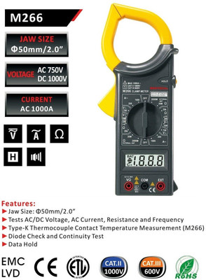 GoodsBazaar DM6266 Professional Digital Clamp Meter for Measuring Voltage Current Resistance Digital Multimeter(Black 2000 Counts)