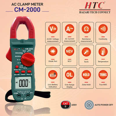 HTY HTC-CM-2000 Non Contact Voltage (NCV) Clamp Torch, True RMS Digital Clampmeter Digital Multimeter(Yellow 2000 Counts)