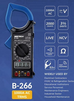HTY BEETECH B-266 Manual Ranging Amp Current Voltage Measurement Device Clamp meter Digital Multimeter(Blue, Black 2000 Counts)