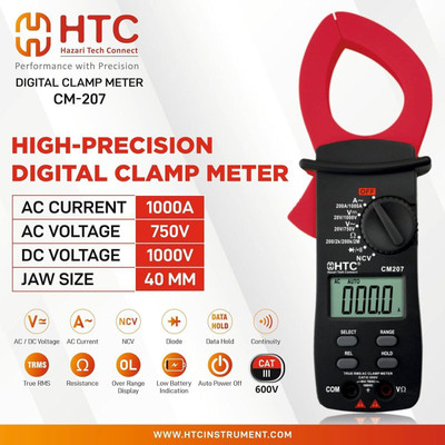 HTY HTC CM_207 750A AC Auto Ranging 3½ Digit Temp Clamp meter Digital Multimeter(2000 Counts)