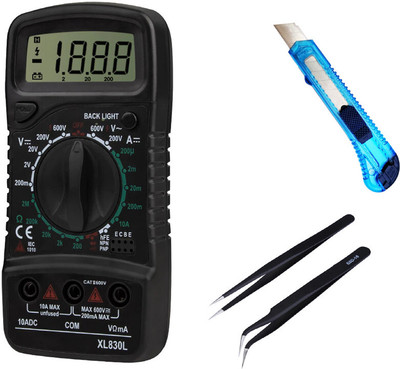 Sharum Crafts Multimeter 830, Knife & 2Pc Anti Static Tweezer Digital Multimeter(9999 Counts)