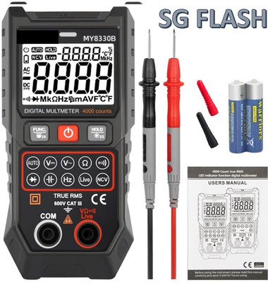 SG Flash TRMS 4000 Count Digital Multimeter DC AC Voltage Tester Auto-Ranging Voltmeter0 Digital Multimeter(Black 4000 Counts)