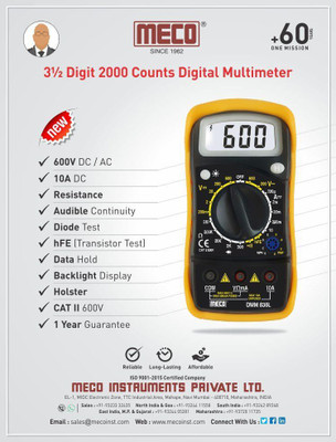 HTY Meco 3½ Digit 2000 Counts Digital Multimeter (Model : DMM 830L) Digital Multimeter(Yellow, Black 2000 Counts)