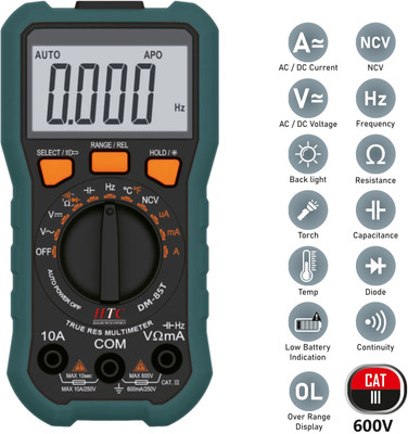 HTY DM-85T Digital TRMS Frequency and Temperature 6000 Counts with (1 Year Warranty) Digital Multimeter(Green 8000 Counts)