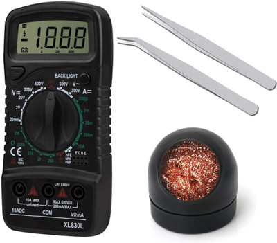 Sharum Crafts Multimeter 830, 2Pc Tweezer & Soldering Iron Tip Cleaner Digital Multimeter(9999 Counts)