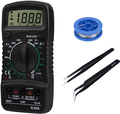 Sharum Crafts Multimeter 830, Soldering Wire & 2Pc Anti Static Tweezer Digital Multimeter(9999 Counts)
