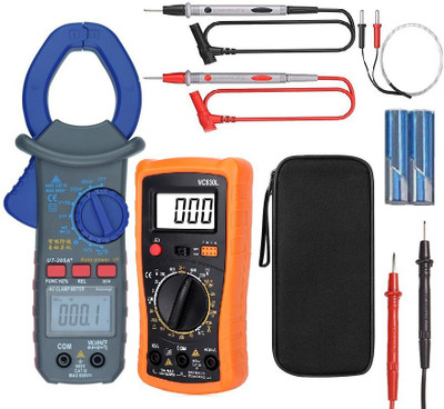 Techtest Digital Multimeter Vc830l with Clamp Meter Ac Dc Digital Clamp Meter Amp Meter Digital Multimeter(Orange, Black, Grey 2000 Counts)